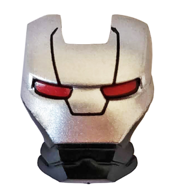 Minifigure, Visor Top Hinge with Silver Face Shield, Red Eyes, Black Trapezoid Pattern, 10908pb15 Black U