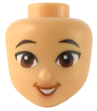 Mini Doll, Head Friends with Black Eyebrows, Reddish Brown Eyes, Nougat Lips, Dark Orange Open Mouth Smile with Teeth Pattern, 101174 Medium Tan N