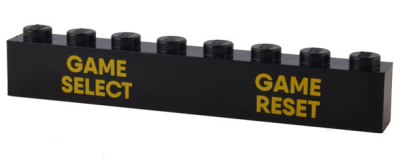 Brick 1 x 8 with Bright Light Orange 'GAME SELECT' and 'GAME RESET' Pattern, 3008pb177 Black U