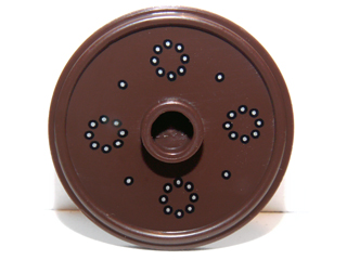 Minifigure, Shield Circular / Round Rimmed Face with Stud with Silver Dots Pattern, 91884pb002 Dark Brown N