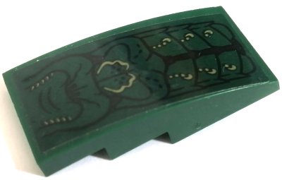 Slope, Curved 4 x 2 with Scales and Skin with Black Contour Lines Pattern (Sticker) - Set 76185, 93606pb184 Dark Green U