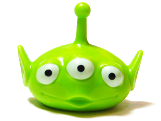 Minifigure, Head, Modified Alien with Antenna with Three White Eyes Pattern, 87769pb01 Lime U