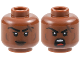 Minifigure, Head Dual Sided Female Black Eyebrows, Dark Brown Lips, Cheek Lines and Scar, Lopsided Grin / Open Mouth Scowl Pattern, 3626pb3681  