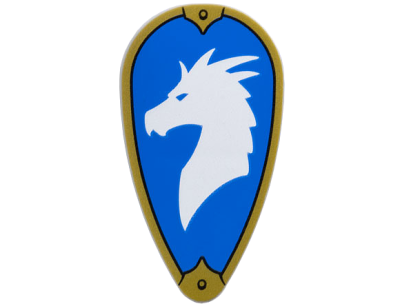 Minifigure, Shield Oval with Gold Border and White Dragon Head on Blue Background (Symbol of Bahamut) Pattern, 2586pb013 Light Bluish Gray N
