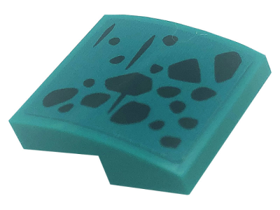 Slope, Curved 2 x 2 x 2/3 with Black Spots and Scales Pattern Model Right Side (Sticker) - Set 71755, 15068pb382R Dark Turquoise U