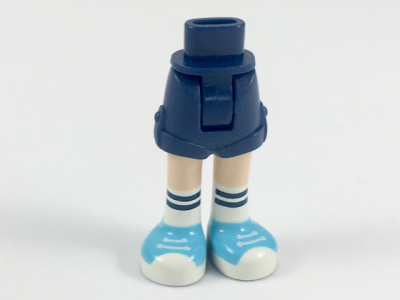 Mini Doll Hips and Shorts Folded Hem with Light Nougat Legs, White Socks with Dark Blue Stripes, and Medium Azure Shoes with White Soles and Laces Pattern - Thick Hinge, 11202c00pb13 Dark Blue N