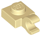 Plate, Modified 1 x 1 with Open O Clip (Horizontal Grip), 61252 Tan N