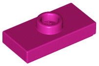 Plate, Modified 1 x 2 with 1 Stud with Groove and Bottom Stud Holder (Jumper), 15573 Magenta N