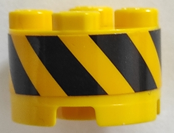 Brick, Round 2 x 2 with Axle Hole with Black and Yellow Danger Stripes Pattern (Sticker) - Set 70629, 3941pb41