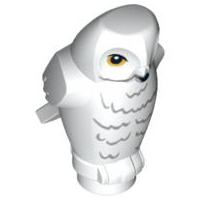Деталь Lego Сова Owl, Angular Features with Black Beak, Yellow Eyes, and Light Bluish Gray Rippled Chest Feathers Pattern (HP Hedwig) 92084pb03