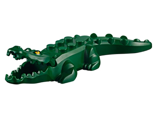 Alligator / Crocodile with 20 Teeth with Yellow Eyes with White Glints Pattern with Light Bluish Gray Technic, Pin 1/2, 18904c02pb01 Dark Green U