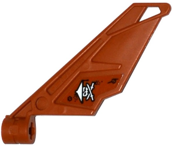 Bionicle Wing Small / Tail with Axle Hole with Ninja Skull with Crossed Swords and 2 Bolts Pattern on Left Side (Sticker) - Set 70604, 61800pb05L Dark Orange U