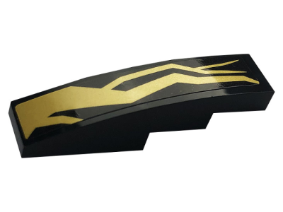 Slope, Curved 4 x 1 with Gold Lightning Energy Pattern Model Left Side (Sticker) - Set 70666, 61678pb132L Black U
