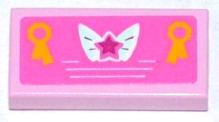 Tile 1 x 2 with Groove with Magenta Star on Butterfly Wings and 2 Yellow Award Ribbons Pattern (Sticker) 3069pb0274 Used