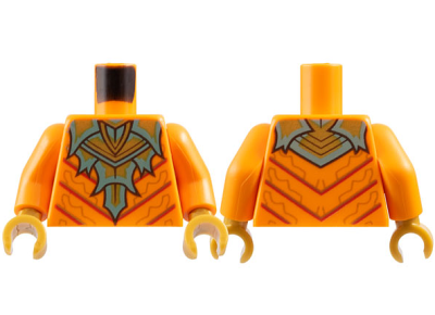 Torso Sand Green and Gold Armor with Spines over Robe with Red Stripes Pattern / Orange Arms / Pearl Gold Hands, 973pb5829c01 Orange N