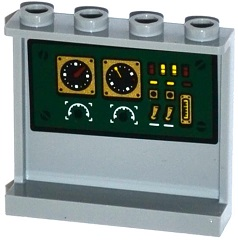 Panel 1 x 4 x 3 with Side Supports - Hollow Studs with Gauges and Switches on Dark Green Background Pattern on Inside (Sticker) 60581pb056R Used