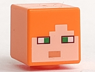 Minifigure, Head, Modified Cube with Pixelated Light Nougat Face, Green Eyes, and Nougat Mouth Pattern (Minecraft Alex), 19729pb009 Orange U