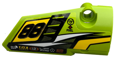 Technic, Panel Fairing # 4 Small Smooth Long, Side B with '88', Fuel Hole, Yellow and White Stripes on Lime Background Pattern (Sticker) - Set 42072, 64391pb052 Lime U
