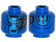 Minifigure, Head Alien Female Dark Azure Face, Dark Blue Lips, Mechanical Left Eye, Silver Stripes on Back Pattern, 3626pb1174  