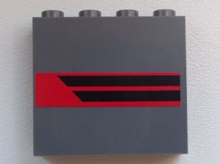 Panel 1 x 4 x 3 with Side Supports - Hollow Studs with Two Black Horizontal Stripes on Red Background Pattern Model Right Side (Sticker) 60581pb019R Used
