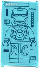 Glass for Window 1 x 4 x 6 with 'MARK VI', '100%', and Iron Man Suit on Screen Pattern (Sticker) - Set 76007, 57895pb019 Trans-Light Blue U