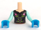 Torso Mini Doll Girl Black Top with Flower Pattern, Light Aqua Sleeves and Dark Azure Gloves, FTGpb058c01
