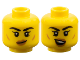 Minifigure, Head Dual Sided Female Black Thick Eyebrows, Single Eyelashes, Lower Eyelid, Medium Nougat Small Cheek Lines and Lips, Lopsided Grin / Open Mouth Smile with Top Teeth and Gold Tooth Pattern, 3626pb3772  