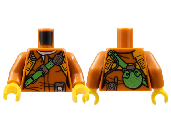 Торсик Lego Torso Female Jacket with Bright Light Orange Harness, Bright Green Strap, Silver Radio, and Canteen on Back Pattern / Dark Orange Arms / Yellow Hands 973pb2757c01