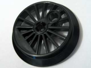 Train Wheel RC, Spoked with Technic Axle Hole and Counterweight, 37 mm D. (Flanged Driver), 85489b Black N