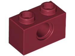 Technic, Brick 1 x 2 with Hole, 3700 Dark Red U