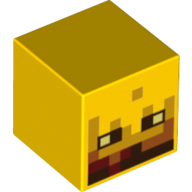 Minifigure, Head, Modified Cube with Pixelated Fire and Black Eyes Pattern (Minecraft Blaze), 19729pb007 Yellow U
