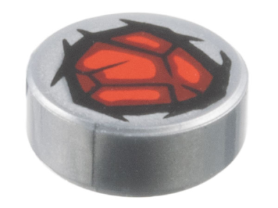 Tile, Round 1 x 1 with Red, Dark Red, and Black Rock Pattern (Marvel Comics Bloodstone Gem), 98138pb391 Flat Silver U
