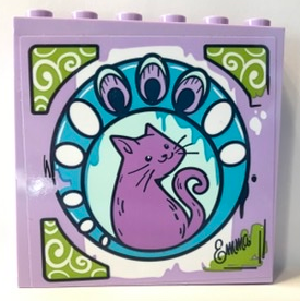 Panel 1 x 6 x 5 with Medium Lavender Cat Design in Light Aqua and Medium Azure Circles and 'Emma' Pattern (Sticker) - Set 41365, 59349pb222 Lavender U