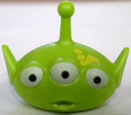 Minifigure, Head, Modified Alien with Antenna with Three White Eyes and Yellow Splotches Pattern, 87769pb03 Lime U