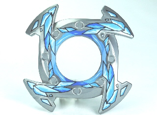 Ring 4 x 4 with 2 x 2 Hole and 4 Arrow Ends with Blue and White Ice Shards Pattern (Ninjago Spinner Crown), 98341pb04 Flat Silver U
