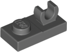 Plate, Modified 1 x 2 with Open O Clip on Top, 44861 Dark Bluish Gray N