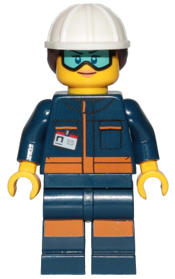 Минифигурка Lego Ground Crew Technician - Female, Dark Blue Jumpsuit, White Helmet with Dark Brown Ponytail Hair cty1060