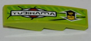 Деталь LEGO Slope, Curved 4 x 1 with 'YUBIHAMA' and Double Arrow with 'UP N DOWN' Pattern Model Right Side 61678pb031R