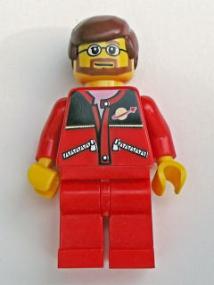 Минифигурка Lego Red Jacket with Zipper Pockets and Classic Space Logo, Red Legs, Reddish Brown Male Hair trn126