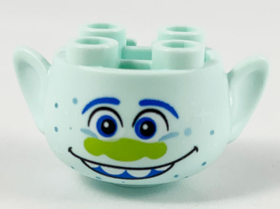 Minifigure, Head, Modified Trolls with Blue Eyebrows and Eyes, Lime Nose, Metallic Light Blue Dots, Open Mouth Smile with Top Teeth Pattern, 65461pb10 Light Aqua U