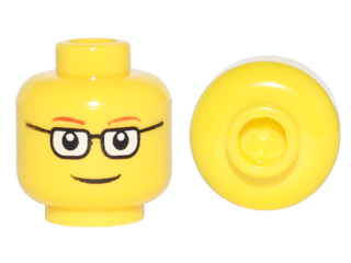 Голова Lego Minifigure, Head Glasses Rectangular, Red Thin Eyebrows, Smile Pattern - Hollow Stud 3626cpb0122b