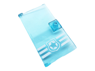Door 1 x 4 x 6 with Stud Handle with Police Badge and 3 White Stripes Pattern (Sticker) - Set 60141, 60616pb052 Trans-Light Blue U