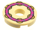 Tile, Round 2 x 2 with Hole with Magenta Ring with Dark Azure Filigree and Gold Jingles Pattern (Musical Instrument, Tambourine), 15535pb08  