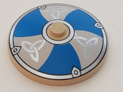 Деталь LEGO Круг Lego 3960pb012 Dish 4 x 4 Inverted (Radar) with Solid Stud with Viking Shield Blue / White Sections and Silver Ornament Pattern U