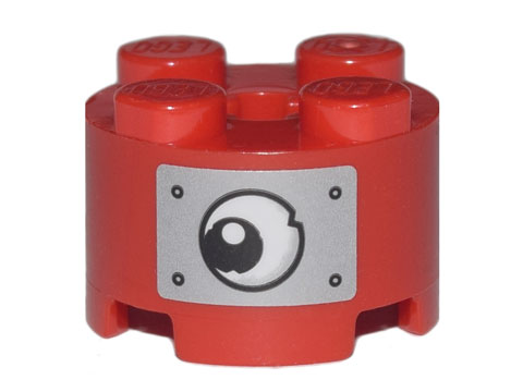 Brick, Round 2 x 2 with Axle Hole with Black and White Eye with Pupil and Metal Rivets Pattern (Sticker) - Set 70840, 3941pb38