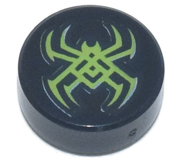 Tile, Round 1 x 1 with Lime Spider Pattern 98138pb185