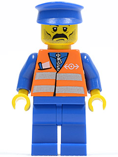 Минифигурка Lego Orange Vest with Safety Stripes - Blue Legs, Moustache, Blue Hat trn118