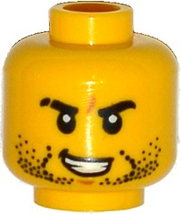 Голова Lego Minifigure, Head Beard Stubble, Black Eyebrows, Scar on Right Eyebrow, Open Mouth with Teeth Pattern - Hollow Stud 3626cpb1330