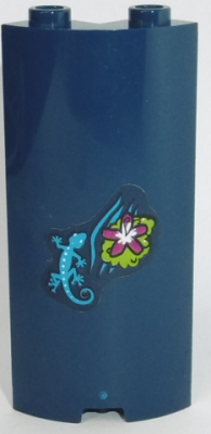 Cylinder Quarter 2 x 2 x 5 with 1 x 1 Cutout with Flower and Salamander Pattern (Sticker) - Set 41187, 30987pb003 Dark Blue U