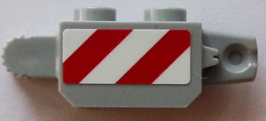 Hinge Brick 1 x 2 Locking with Red and White Danger Stripes Pattern on Both Sides (Stickers) - Set 60073, 30386pb04 Light Bluish Gray U